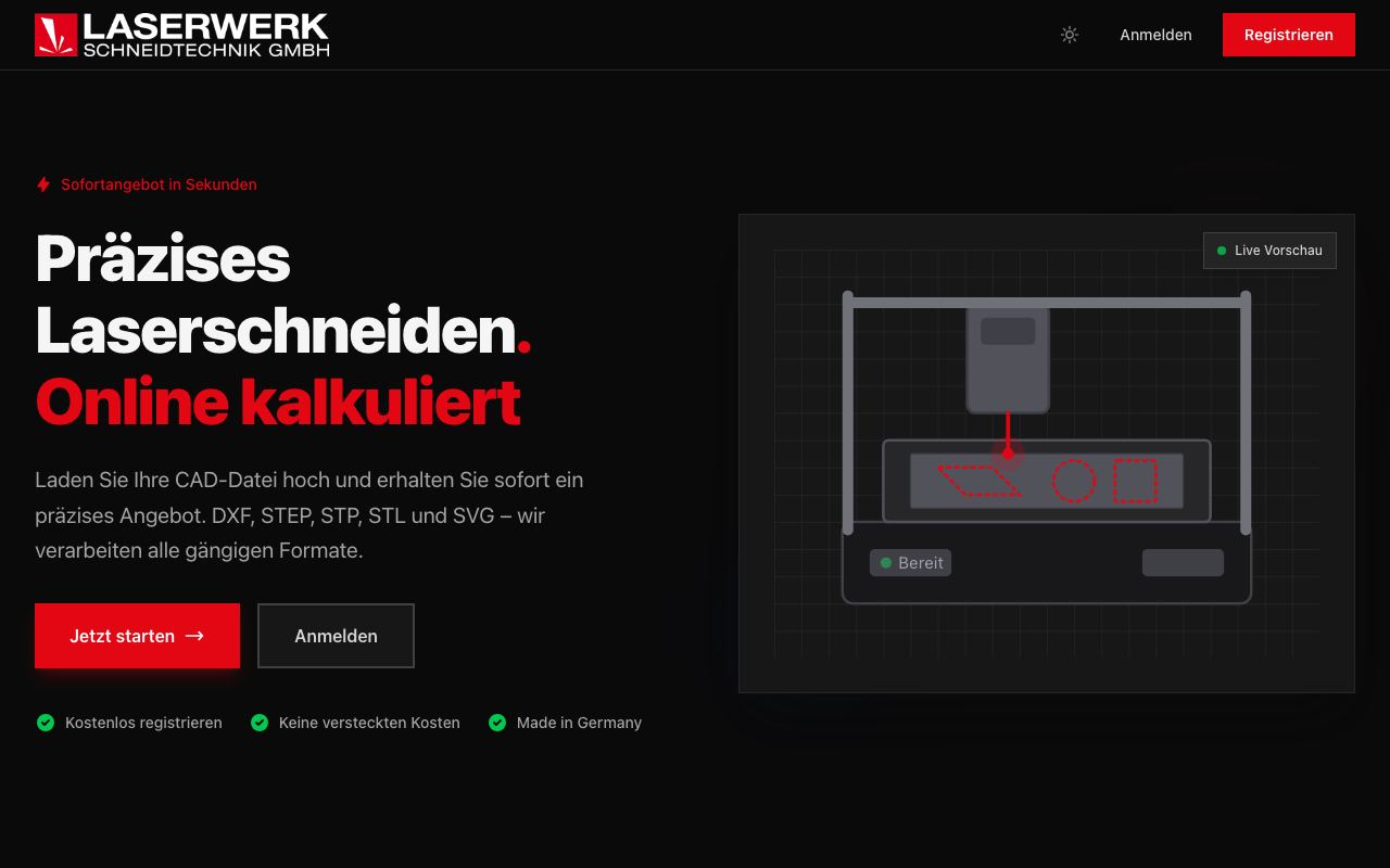 Screenshot: Laserwerk Kalkulator