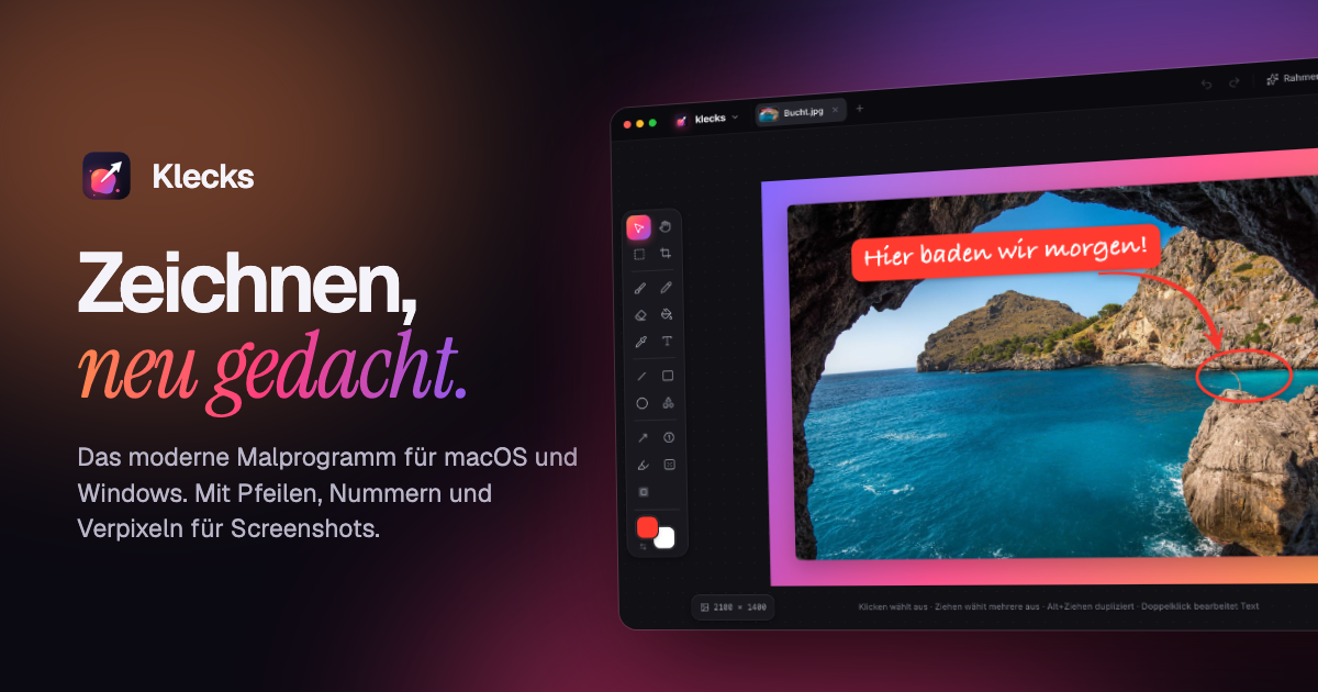 Klecks: ein Screenshot mit Nummern, Schwungpfeil und Verpixelung in einem Schmuckrahmen