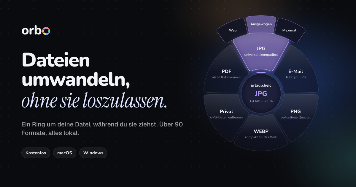 Orbo: der Ring um eine Datei mit Zielen wie JPG, WEBP und PDF