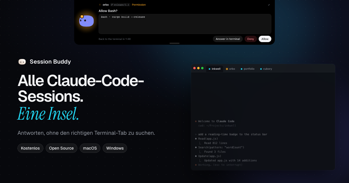Session Buddy: die Insel fragt nach einer Freigabe für eine Claude-Code-Session
